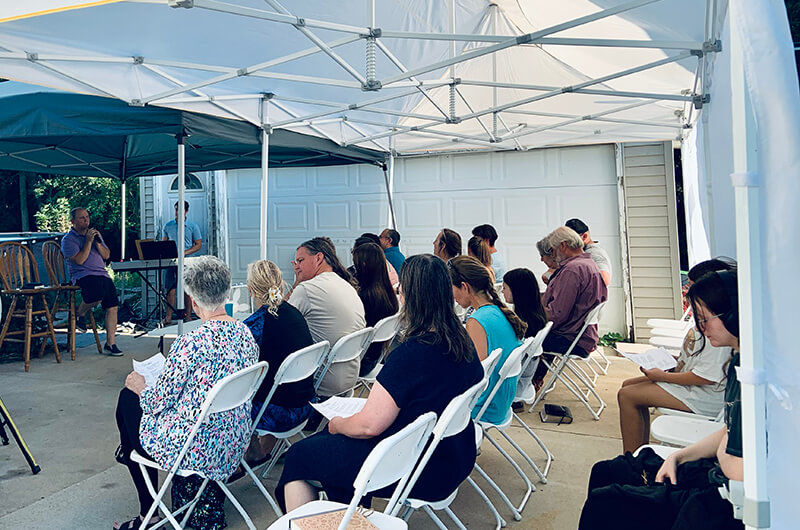 Worship under a tent